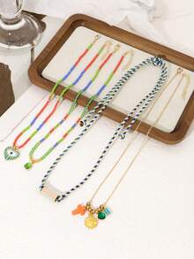 1 st. Boheems kruis, zon, boze oog hart, zeshoekige pilaar letter hanger handgemaakte kralenketting dames dagelijkse vakantie accessoires funky sieraden - Veel kleurig - Bekijken 6