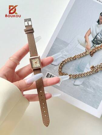 DOUKOU 1 件复古潮流罗马风格休闲优雅精致石英表，棕色柔软舒适皮表带，甜美可爱，防水功能适合日常生活，适合返校礼物，圣诞节礼物适合日常佩戴、晚餐和其他场合装饰手腕