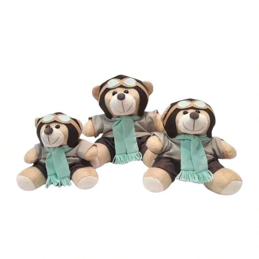 Trio Of Teddy Bears, Plush Aviator Bear, Ideal For Gift Niches, Children's Parties, Room Decorations, Baptisms, Baby Showers - 綠色 - 查看 1