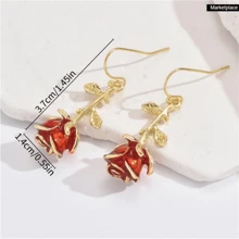 1pair Romantic & Cute Metal Rose Flower Red Enamel Creative Punk Style Dangle Earrings, Suitable For Holiday Party & Date