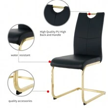 Sumdeal 63" Glass Dining Table With 4 Modern Chairs,Sumdeal 63" Glass Dining Table With 6 Modern Chairs, Golden/Silver - Bàn và 4 Ghế Chân Đen Vàng - Xem 7