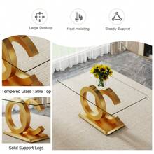 Sumdeal 63" Glass Dining Table With 4 Modern Chairs,Sumdeal 63" Glass Dining Table With 6 Modern Chairs, Golden/Silver - Bàn và 4 Ghế Chân Đen Vàng - Xem 4