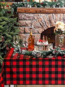 PARTYJRONE 3 件/套 137 * 274 厘米/54 * 108 英寸红色和黑色格子一次性桌布，圣诞节塑料格子桌布，适用于露营、节日派对装饰、万圣节、万圣节装饰 - 彩色 - 查看 3