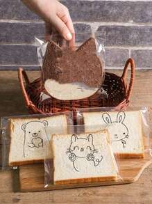 100个装可爱卡通透明自粘面包袋豆沙菠萝袋烘焙切片吐司全麦面包自封包装饼干袋 - 動物 - 查看 5