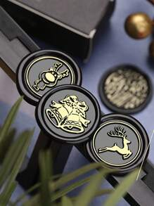 1套（印章头+手柄）创意圣诞蜡封印章，木纹手柄+黄铜印章头，非常适合圣诞信件和贺卡 - 彩色 - 查看 6