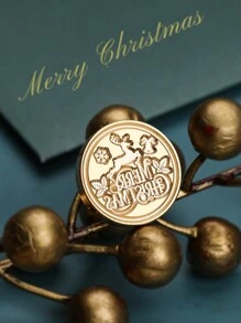 1套（印章头+手柄）创意圣诞蜡封印章，木纹手柄+黄铜印章头，非常适合圣诞信件和贺卡 - 彩色 - 查看 5