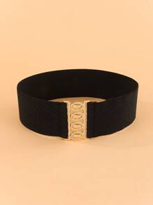 1pc Women Elegant Multi-Function Gold Metal Buckle Elastic Waist Belt, Suitable For Coat, Dress & Other Outfits Summer, School Fall, Autumn, Halloween