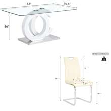 Sumdeal 63" Glass Dining Table With 4 Modern Chairs,Sumdeal 63" Glass Dining Table With 6 Modern Chairs, Golden/Silver - 白色桌子和4張奶油色椅子銀腿 - 查看 2