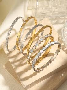 1入精美不銹鋼圓形金色鍍帶嵌鑽石手環，抗褪色無過敏簡約手鍊適用於女性 - 手鐲 - 查看 2