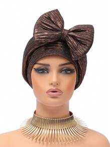 1 chiếc mũ xếp nếp nơ lớn bằng vàng lá cổ điển mới, mũ quấn đầu co giãn thoải mái - Nhiều màu - Xem 15