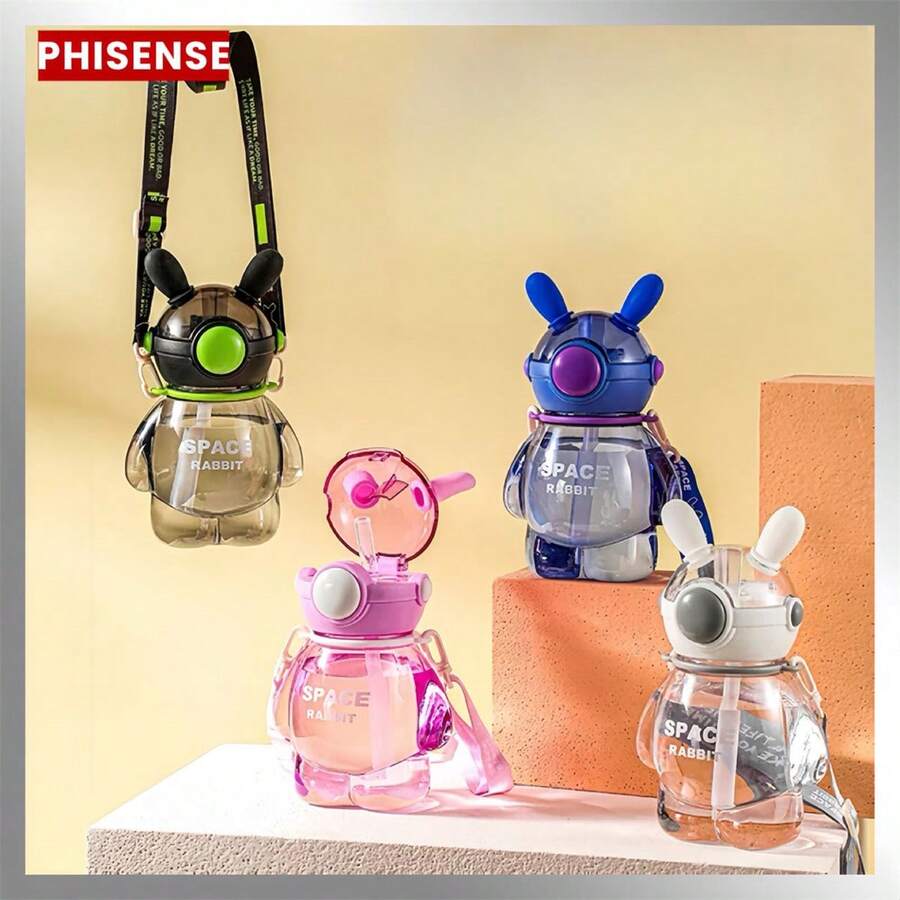 Rabbit Water Bottle Kids Toddler Portable With Straw Design 680ML - 藍色 - 查看 1