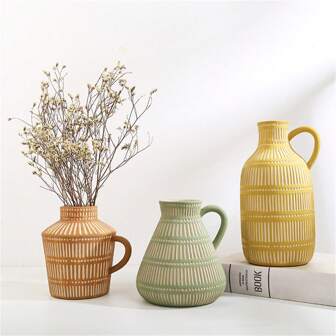 Vaso in ceramica dipinto a mano con orecchie, accessorio per la decorazione della casa in stile boho