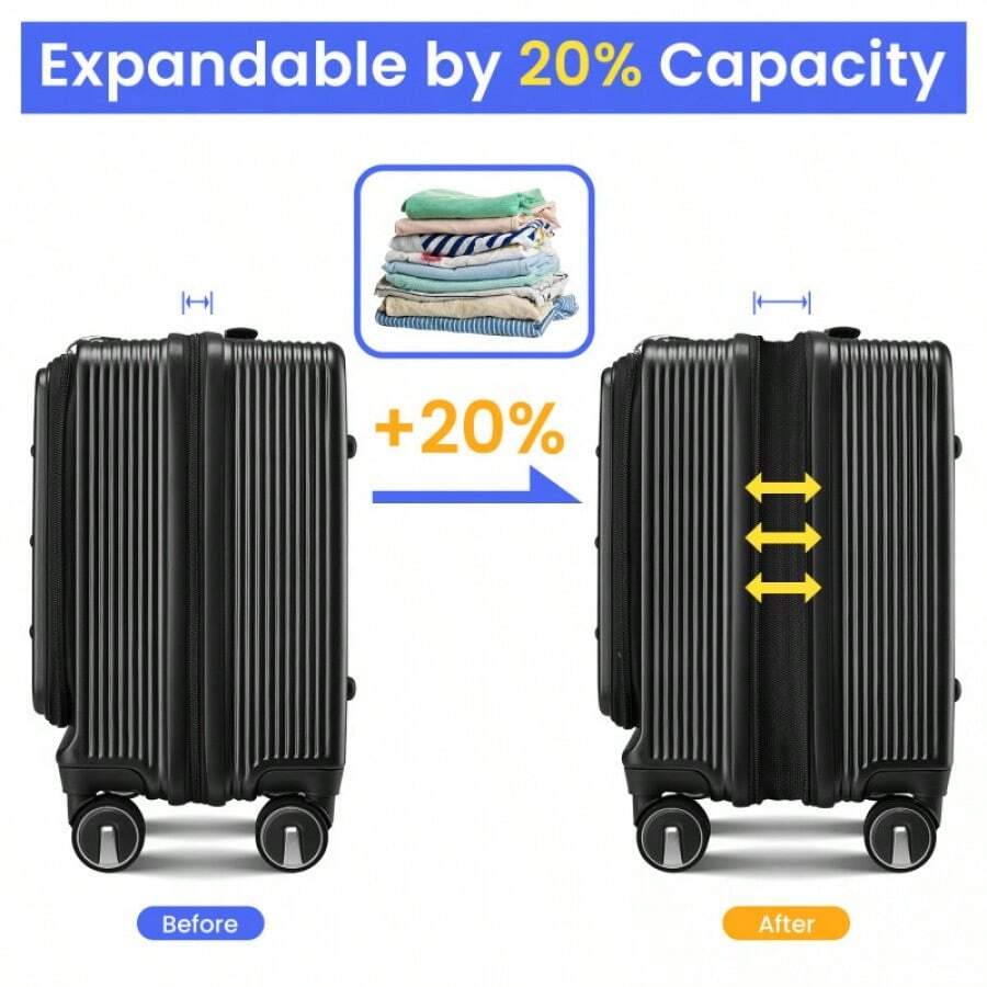 18" Carry On Luggage With Front Open Door &Laptop Interlayer, Hard