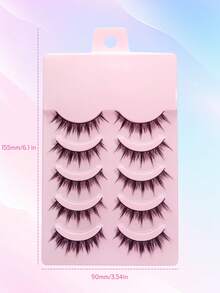 5 pares de pestañas postizas de estilo de dibujos animados con puntas apuntadas y vaporosas, de tipo D con cruce en forma de cola de pescado, apoyo individual de tallo negro de 10-14 mm, fácil de aplicar para principiantes, pestañas para maquillaje de ojos de fiesta - Pestañas Fluffy - Ver 6