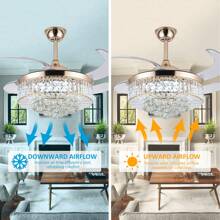 36 Inch Crystal Ceiling Fans With Lights, Modern Dimmable Fandelier LED Remote Control Retractable Invisible Blades Indoor Reversible Ceiling Light Kits With Fans For Decorate Living Room Bedroom - Gold - View 3