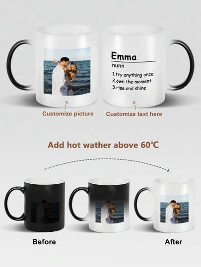 1 pieza Taza de café mágica personalizad que cambia de color, personalizable con cambio de color, se puede imprimir nombre, foto, bendiciones, adecuada como regalo de cumpleaños, vacaciones, boda, oficina para hija, pareja, familia, novia