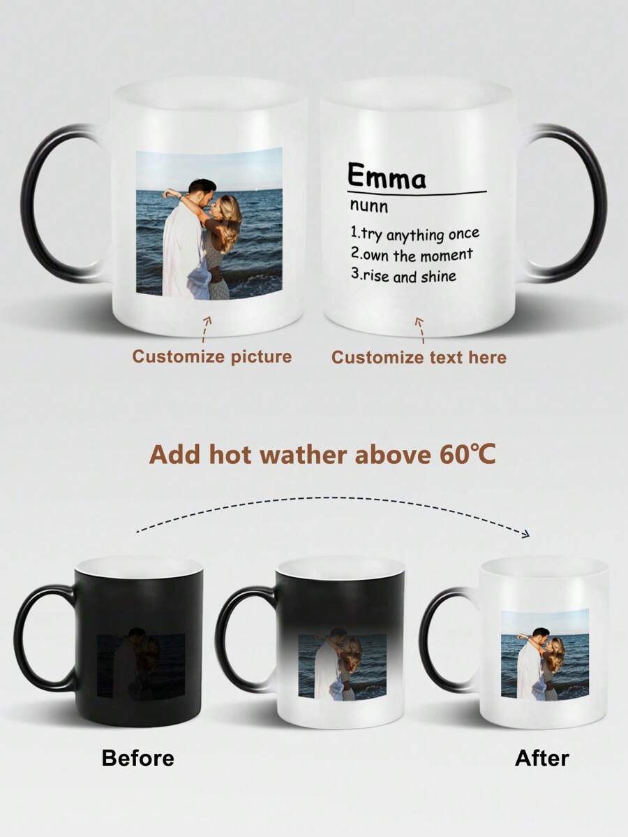 1 Personalized Magic Coffee Mug, Personalized Color Changing Mug, Customized Name, Photo, Blessing, Etc., Birthday Gift, Personalized Gift, Christmas Gift, Wedding Gift, Office Gift For Daughter, Couple, Family, Girlfriend,Multi-Functional,Durable,Ornamental,Reusable,Exquisite,Stylish,High-Quality,Colorful,Modern,Custom,Personalized,Unique