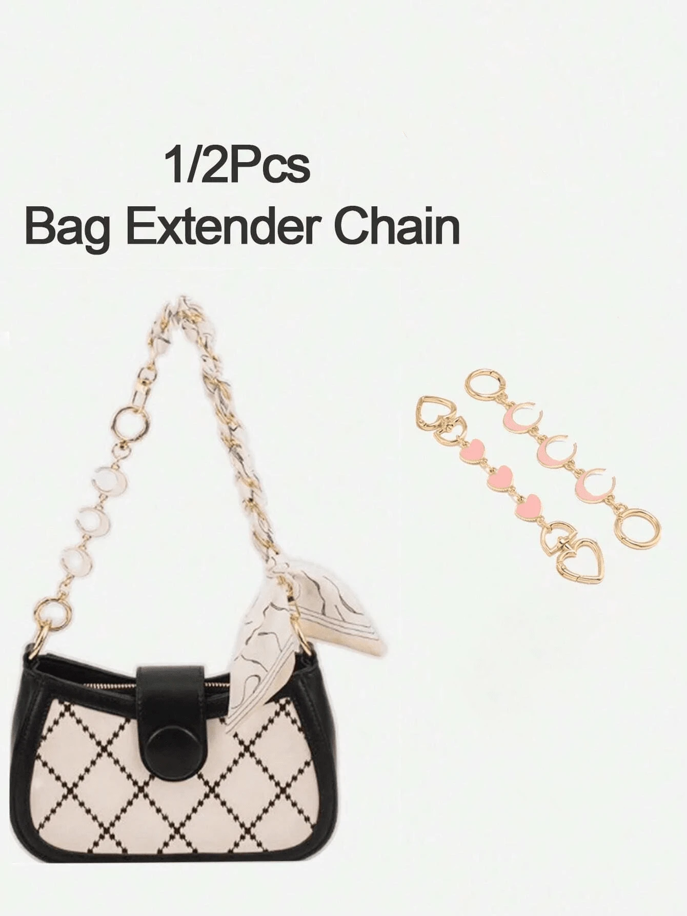 1/2 Pieces Moon And Heart Bag Extension Chain, Bag Extension Chain Wallet Strap Extender Handbag Wallet Replacement Chain Suitable For DIY Handbag Wallet Making Gifts For Women - Pink - View 1