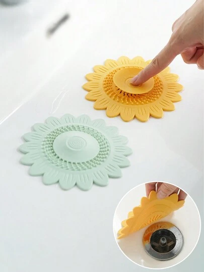 1pc Press-Type Sink Drain Strainer, Floor Drain Cover, Anti-Odor Drain Stopper, Hair Catcher Shower Drain Cover, Flower Design Sink Filter For Home Bathroom, Home Essentials, Bathroom Accessories Home Bathroom Decor Fall Decor Back To School