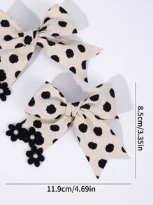2 件女孩波尔卡圆点蝴蝶结发夹、黑色迷你花朵和人造珍珠装饰发夹、织物丝带打结发饰、鳄鱼发夹、儿童青少年发饰、秋冬发夹 - 彩色 - 查看 8