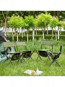4-Piece Folding Outdoor Chair With Storage Bag, Portable Chair For Indoor, Outdoor Camping, Picnics And Fishing,Green - 綠色+鋼-2 - 查看 1