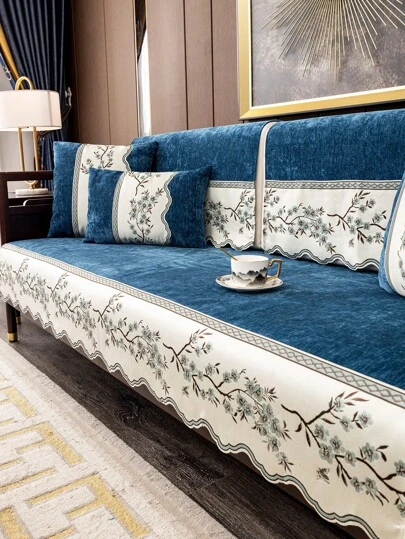 1 vỏ bọc ghế sofa nhung thêu hoa mận, bảo vệ ghế sofa chống mèo cào theo phong cách Trung Hoa hiện đại, vỏ bọc ghế sofa thân thiện với vật nuôi, thích hợp cho phòng khách, phòng ngủ, văn phòng mọi mùa
