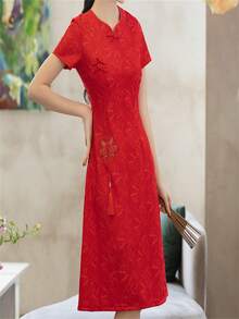 新款优雅别致的年轻女士新娘婚纱中式礼服 - 紅色 - 查看 3