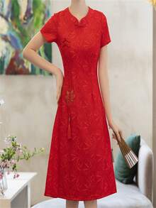 新款优雅别致的年轻女士新娘婚纱中式礼服 - 紅色 - 查看 1