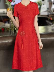 新款优雅别致的年轻女士新娘婚纱中式礼服 - 紅色 - 查看 5