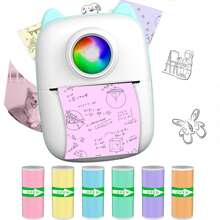 便携式迷你打印机、带 6 卷彩色胶粘纸的袖珍无线热敏打印机、迷你无墨袖珍打印机、用于图片、收据标签、便笺、二维码打印的无线智能打印机 - 均碼 - 查看 14