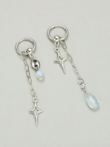 1 Pair Y2K Punk Star Earrings For Women Fashion Korean Jewelry Accessories Gift Protein Crystal Asymmetrical Star Pendant Gothic Ear Hooks
