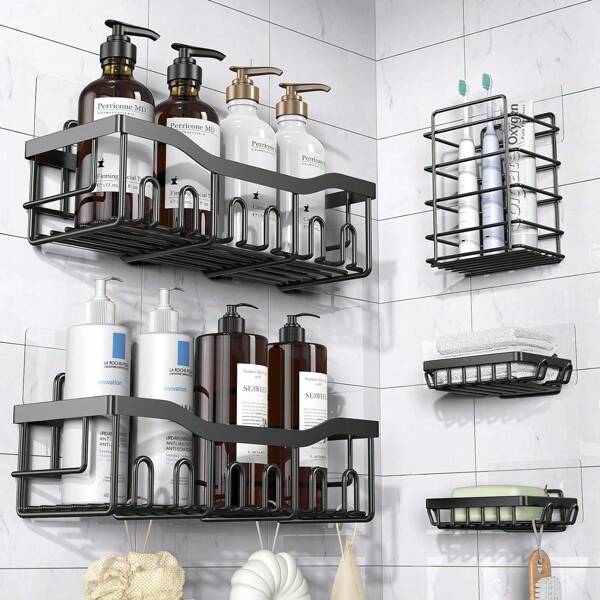 Shower Caddy Adhesive 5 Packs, No Drill Bathroom Shower Organizers With Removable Hooks, Rust Proof Shower Shelves For Inside Shower, Wall-Mounted Shower Holder Back To School