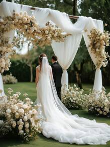 1 Piece, Elegant White Wedding Arch Curtain Decor Gauze – Chiffon Polyester Fabric, Sheer Chiffon Fabric Voile Suitable For Wedding, Proposal, Engagement And Backdrop Decoration, Ceiling Decoration, Ceremony, Curtain, Stage, Tent, Wedding Table And Chair Decoration , Wedding/Holiday Party And Banquet Decoration (Event Party Decoration) Multi-Purpose Occasion Decoration