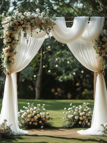 1 Piece, Elegant White Wedding Arch Curtain Decor Gauze – Chiffon Polyester Fabric, Sheer Chiffon Fabric Voile Suitable For Wedding, Proposal, Engagement And Backdrop Decoration, Ceiling Decoration, Ceremony, Curtain, Stage, Tent, Wedding Table And Chair Decoration , Wedding/Holiday Party And Banquet Decoration (Event Party Decoration) Multi-Purpose Occasion Decoration