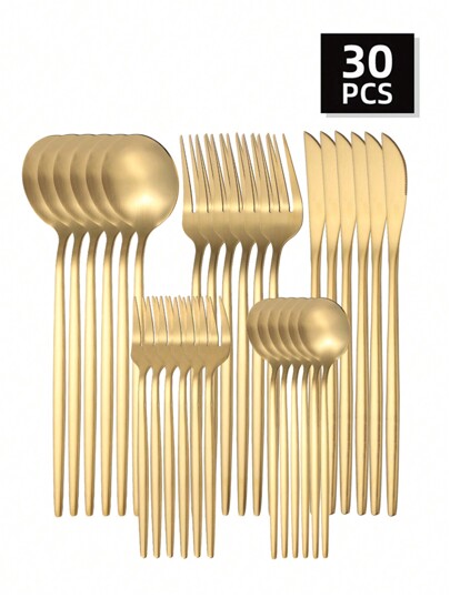 5/20/30pcs Stainless Steel Portugal Style Matte Flatware Set, Including Steak Knives, Dinner Forks, Dinner Spoons And Tea Spoons,Kitchen,Christmas Gift