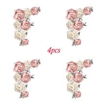4pcs Rich And Noble Peony Flower Spray Painted Wall Stickers, Can Be Used For Living Room, Bedroom, Kitchen Wall Decoration