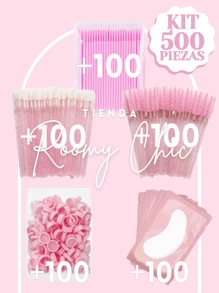 ROOMY CHIC Kit De Suministros De Extensión De Pestañas 500 Piezas 100 Cepillos Glitter Rosa Para Pestañas 100 Microbrush Rosa 100 Lip Brush Glitter Rosa 100 Parches Pestaña 100 Anillos Rosa Para Adhesivo Aplicadores Desechables Kit de Extensiones de Pestañas Mink 1x1 Utensilios de belleza Herramientas de Maquillaje Utensilios para cejas y pestañas - Rosa - Ver 1