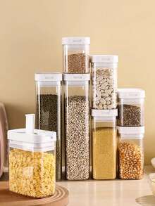 1pc Kitchen Latch Seal Storage Jar, Dust-Proof Moisture-Proof Airtight Canister For Grains, PET+PP Material, Space Saving, Transparent Storage Container - Clear - View 2