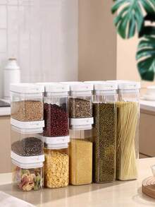 1pc Kitchen Latch Seal Storage Jar, Dust-Proof Moisture-Proof Airtight Canister For Grains, PET+PP Material, Space Saving, Transparent Storage Container - Clear - View 1