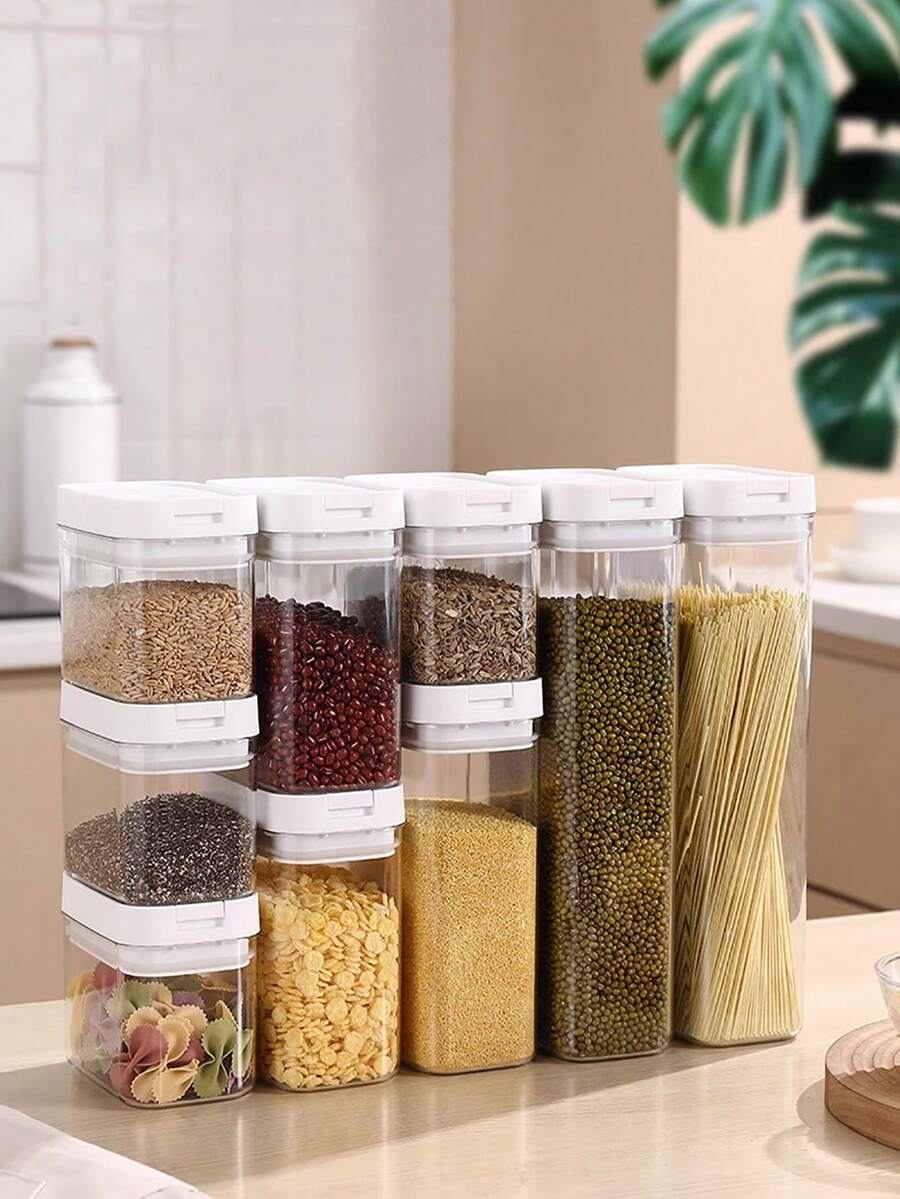1pc Kitchen Latch Seal Storage Jar, Dust-Proof Moisture-Proof Airtight Canister For Grains, PET+PP Material, Space Saving, Transparent Storage Container - Clear - View 1