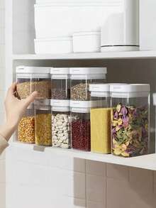 1pc Kitchen Latch Seal Storage Jar, Dust-Proof Moisture-Proof Airtight Canister For Grains, PET+PP Material, Space Saving, Transparent Storage Container - Clear - View 4