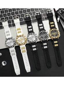 1 件/套时尚简约混合表盘石英表，硅胶表带手链项链组合，适合日常佩戴、生日和万圣节礼物 - 黑色 - 查看 3