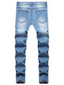 Men's Stretch Skinny Solid Color American Casual Jeans - Blue - View 2