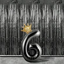 2 个黑色超大尺寸皇冠和数字铝箔气球，数字 0-9 可选，带 1 个胶点和 1 根吸管，非常适合周年纪念装饰、生日派对、除夕背景装饰、派对装饰、圣诞节 - 黑色 - 查看 18