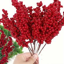 20pcs Vibrant Red Artificial Berries For Christmas Tree Decorations- DIY Holiday Decor Accessories,Room Living Room Decoration(One Size=20pcs) Home Decor Christmas Decorations