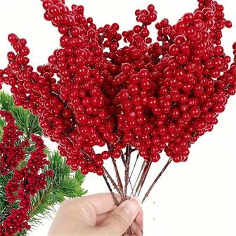 20pcs Vibrant Red Artificial Berries For Christmas Tree Decorations- DIY Holiday Decor Accessories,Room Living Room Decoration(One Size=20pcs) Home Decor Christmas Decorations