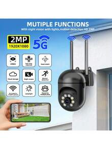 Camera giám sát WIFI độ nét cao 1080P, Camera quan sát ban đêm độ nét cao từ xa trong nhà và ngoài trời, Camera an ninh gia đình liên lạc nội bộ 355 độ, Hệ thống an ninh gia đình 5G, Phát hiện di động AI, Âm thanh hai chiều, Tầm nhìn ban đêm màu, Hệ thống an ninh giám sát gia đình - Nhiều màu - Xem 3