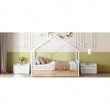 Twin Size Metal House Bed With Two Drawers, White - 白色+金屬+雙如圖 - 查看 18