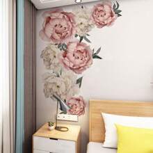 4pcs Rich And Noble Peony Flower Spray Painted Wall Stickers, Can Be Used For Living Room, Bedroom, Kitchen Wall Decoration