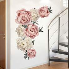 4pcs Rich And Noble Peony Flower Spray Painted Wall Stickers, Can Be Used For Living Room, Bedroom, Kitchen Wall Decoration